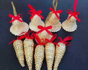 Christmas tree decoration, Straw Christmas ornaments, Christmas gifts, Straw bell, Pine cote straw, Handmade natural straw, Corn Dolly
