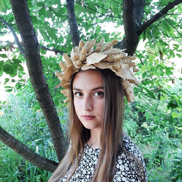 Faerie crown, Headdress, kokoshnik, oak wreath , wedding wreath, bridesmaids, Ukraine tradition, fairy costume,fields Queen, wedding rustik