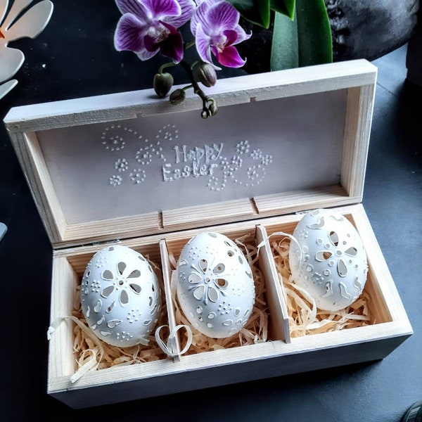 Set of Easter duck eggs in a box, Easter gift, hand-painted natural eggs,