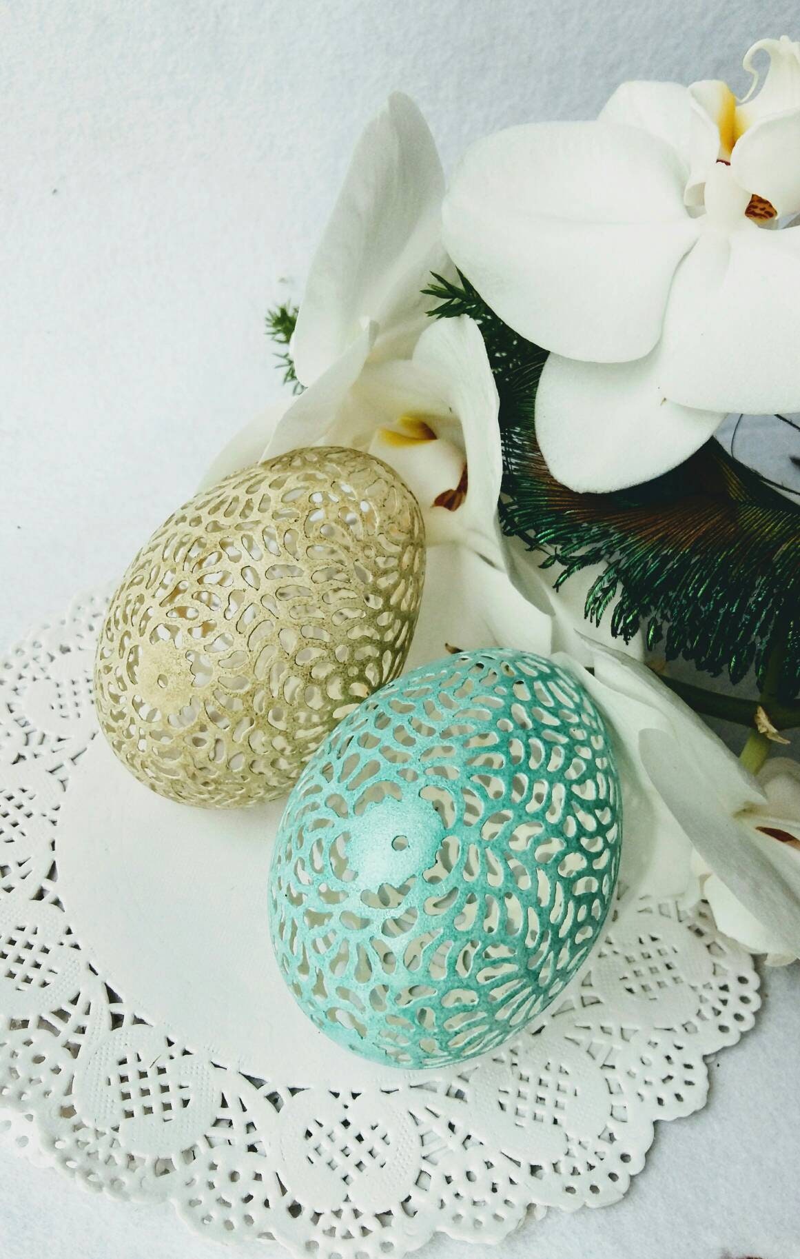 Two Hand Carved Floral Lace Goose Eggs Two Egg for Your Etsy