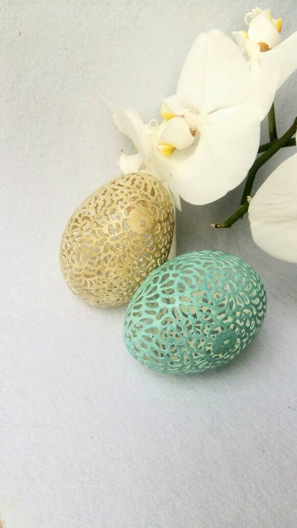 Two Hand Carved Floral Lace Goose Eggs Two Egg for Your Etsy