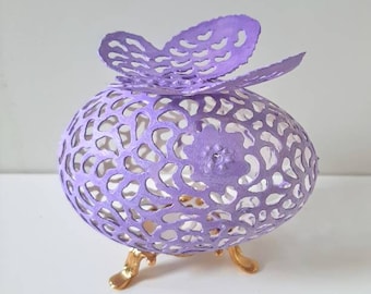 Carved Egg Shell, Lace Eggshell Butterfly, Egg Art, Decorated Goose Egg, Nature Original Gift , Open-work egg. Pysanka,