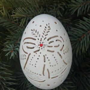 Christmas ornament-Carved Goose Eggshell- Carved Unique Gift &quot;Christmas Bells&quot;- Christmas tree decor- Egg Art- First Christmas -