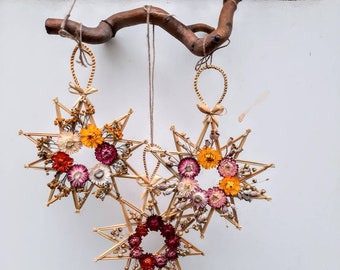 Wall Decor, Straw Stars, Christmas Decoration, Dried Flowers, Floral Pendants