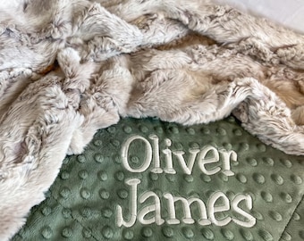 Personalized Wild Rabbit Minky and You Choose the Dimple Minky Baby Blanket, Newborn Baby Shower Gift