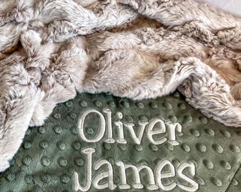 Personalized Wild Rabbit Minky and You Choose the Dimple Minky Baby Blanket, Newborn Baby Shower Gift