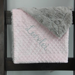 Personalized Baby Blanket Girl - Made with Luxury Gray Minky & Your Choice of Minky Dot - Optional Personalization