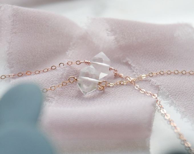 Herkimer Diamond Aromatherapy diffuser Necklace, Gemstone Essential Oil Necklace in 14k gold filled and rose gold filled