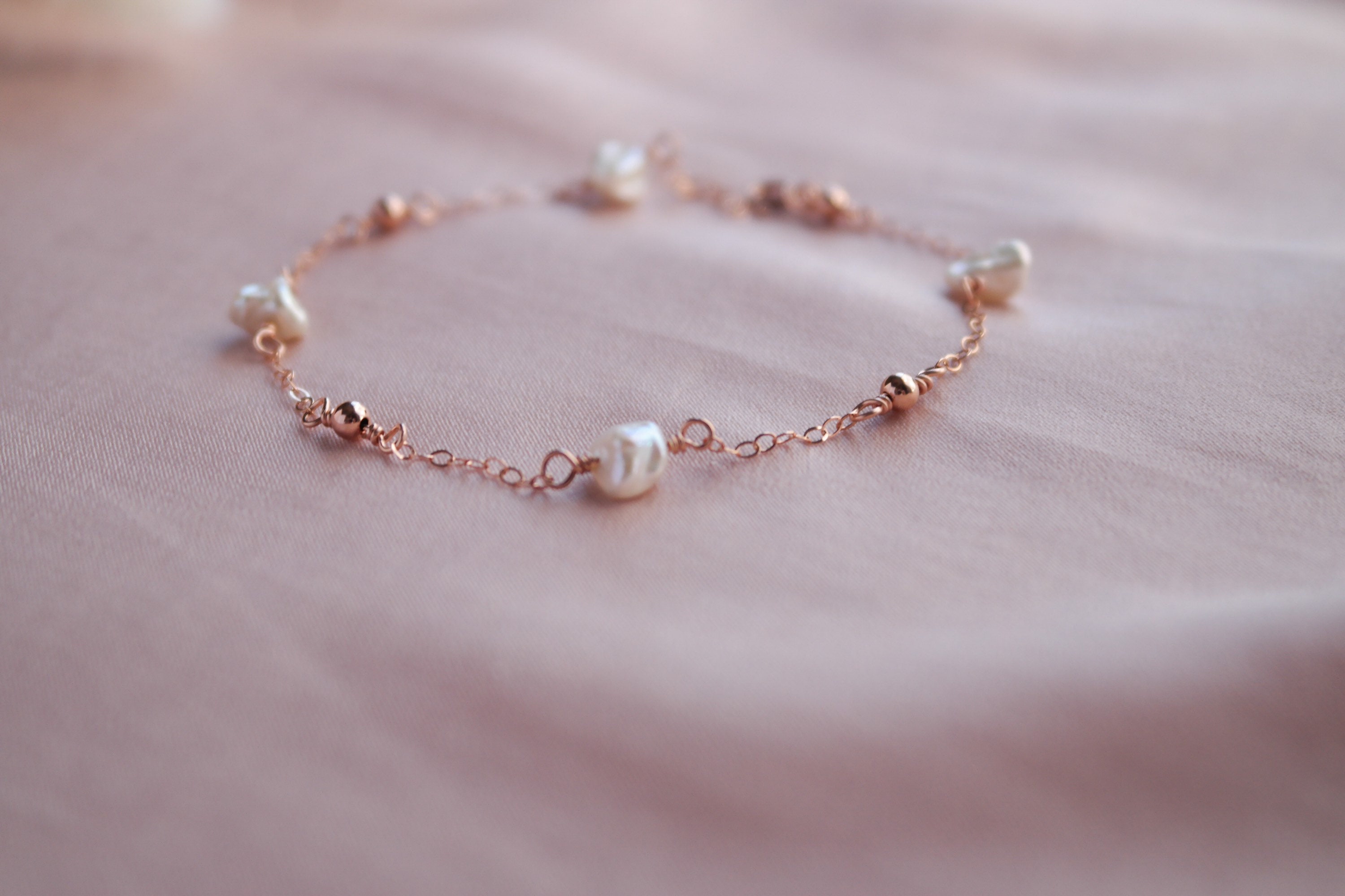 Rose gold pearl bracelet sale