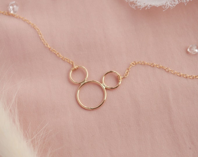 Limited Edition Gold MM Silhouette Necklace, 14k Gold Filled Disney inspired Necklace, Triple circle jewelry,