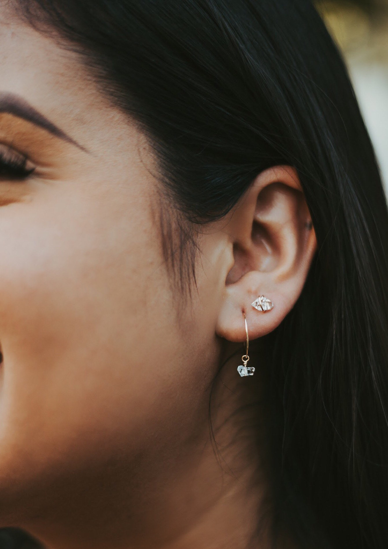 Herkimer Diamond April Birthstone Petite Minimalist Hoop Earrings Sterling Silver