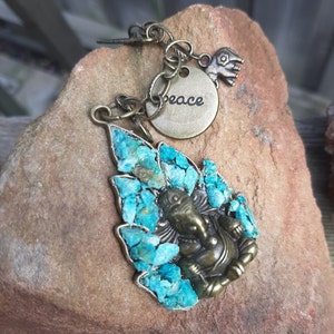 Ganesha Chrysocolla Car Hanger, Ganesh, Rear view mirror charm, Elephant, Elephants image 5