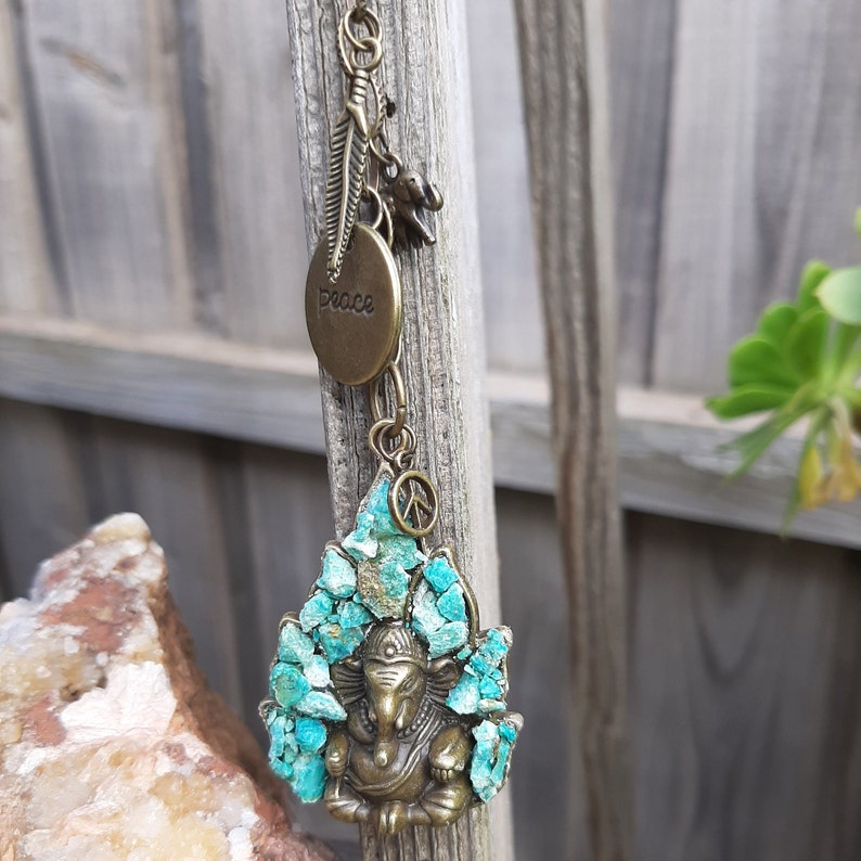 Ganesha Chrysocolla Car Hanger, Ganesh, Rear view mirror charm, Elephant, Elephants image 2