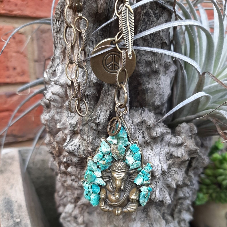 Ganesha Chrysocolla Car Hanger, Ganesh, Rear view mirror charm, Elephant, Elephants image 6