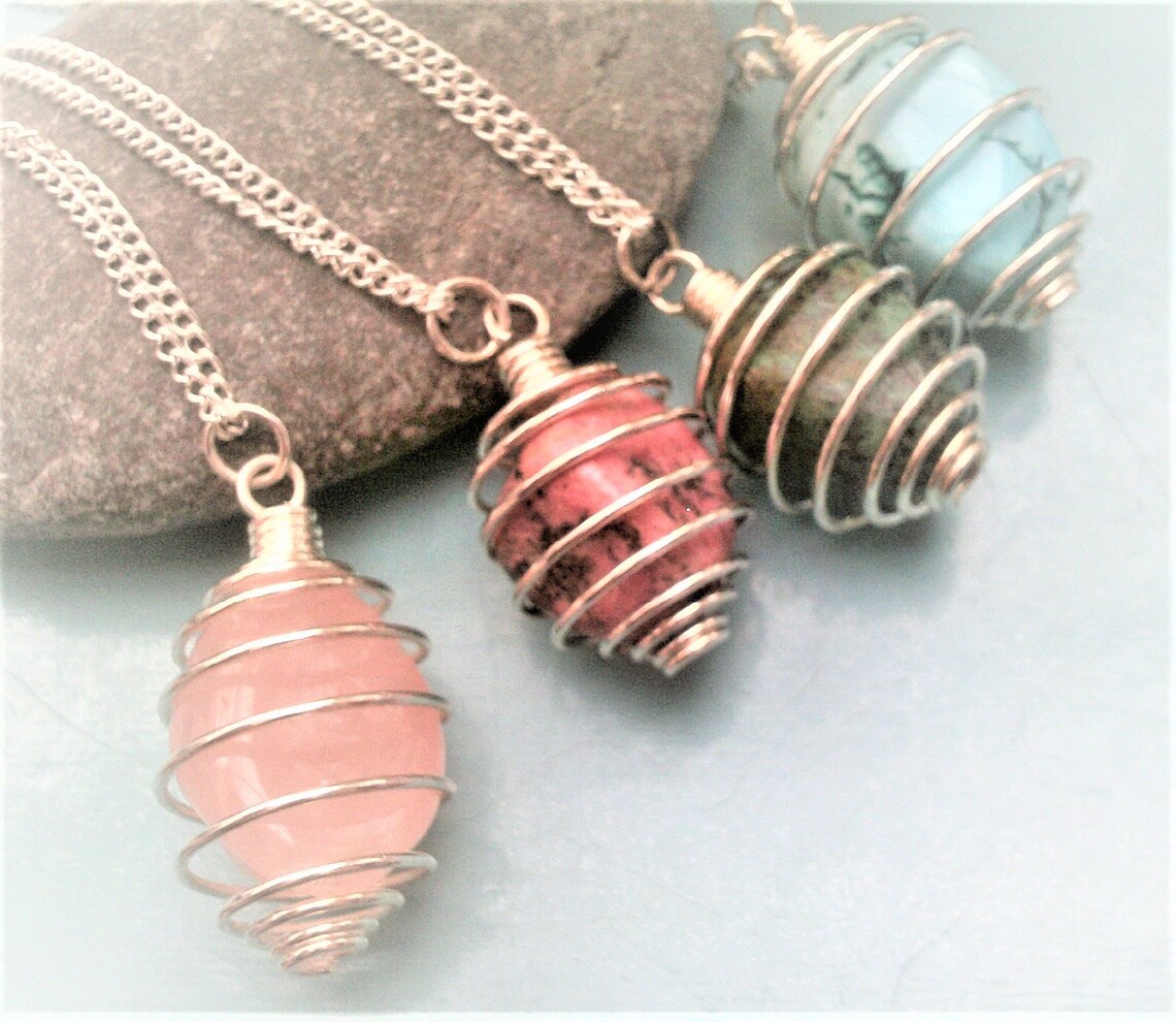 Tumbled Stone Necklace Caged Stone Necklace Healing Stones Etsy