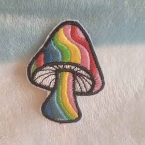Psychedelic rainbow mushroom iron on patch