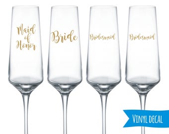 Champagne flutes decals/ Custom name decal for Wine Glass/ DIY Decal/ Personalized Custom Decal/ Bridal Party Decals/ Bachelorette party