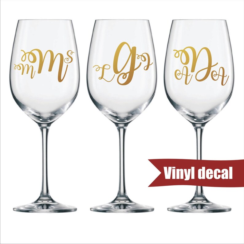 Personalized Wine Glass Decal Monogram Sticker Bridal Image 0