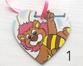 Vintage Retro Wuzzles Hanging Wooden Wall Heart Plaque Birthday Wedding Baby Shower Favour Decoupage Handmade Gift