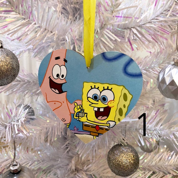 Spongebob Squarepants Hanging Wooden Heart Wall Plaque Nursery Bedroom Birthday Wedding Baby Shower Favours Christmas Tree Decoration