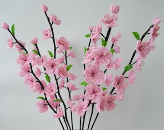 French Beaded Cherry Blossom Branch, Pink Floral Decoration