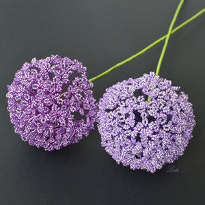 Violet allium, beaded flower, purple allium, flowers in a vase, beaded garden flower, vintage flowers, artificial flower, for home decor