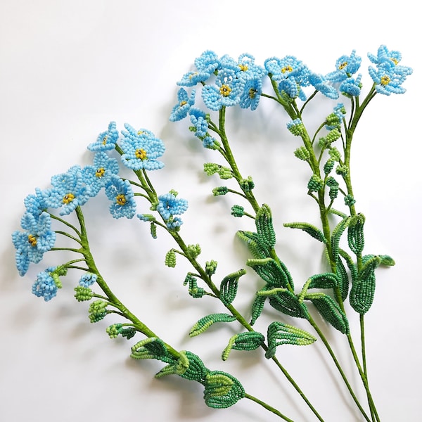 Forget-me-nots, French beaded flowers, forget-me-not decors, beaded flowers  forget-me-not