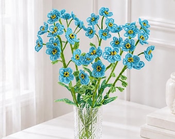 Bouquet beaded Forget-me-nots, set of 7 stem flowers in a vase, provence style