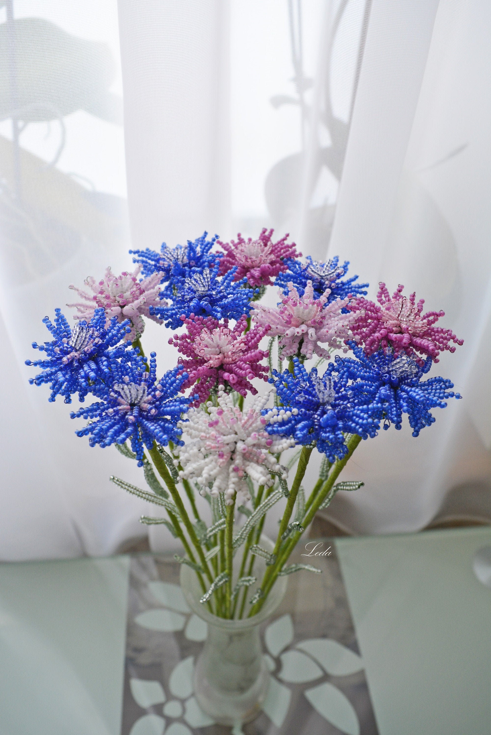 Beaded flowers cornflower blue beaded field flower purple Etsy