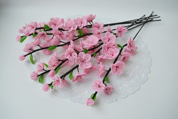 French Beaded Cherry Blossom Branch, Pink Floral Decoration - Etsy