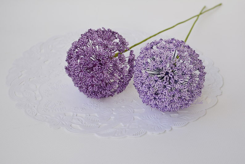 Violet Allium, Beaded Flower, Purple Allium, Flowers in a Vase, Beaded