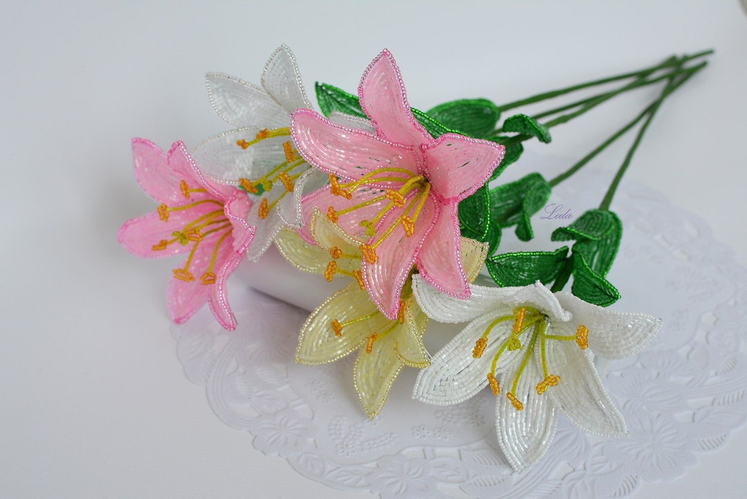 Beaded Lily, French Beaded Flowers, Lily Branch, Garden Lily, Easter ...