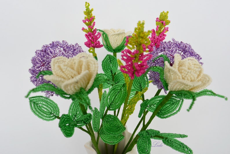 Bouquet Beaded Flowers 8 Beaded Flowers Bouquet Artificial Etsy