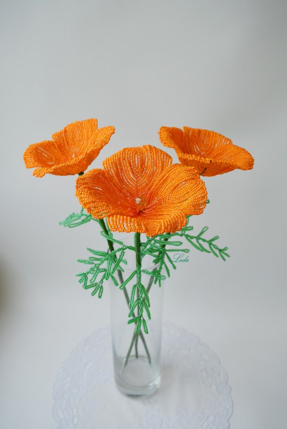Bouquet of poppies french beaded flowers California Poppies | Etsy