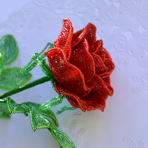 Beaded flowers, Red rose, Rose on stems, Valentine's day rose, Valentine rose, Beaded rose in a vase, Eternal rose, Glass flowers