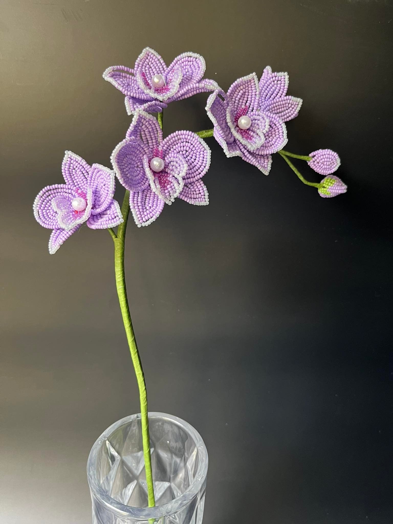 Beaded Orchid, Purple Orchid for Vase, French Beaded Flowers - Etsy