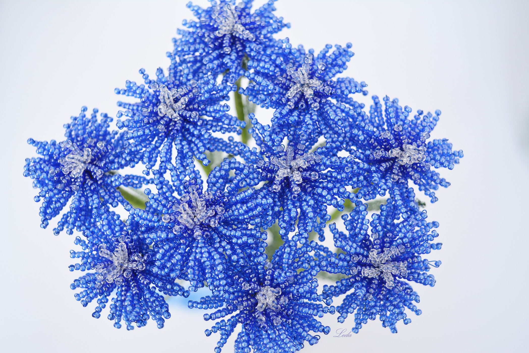 Beaded Flowers Cornflower Blue, Flower of Glass Beads, French