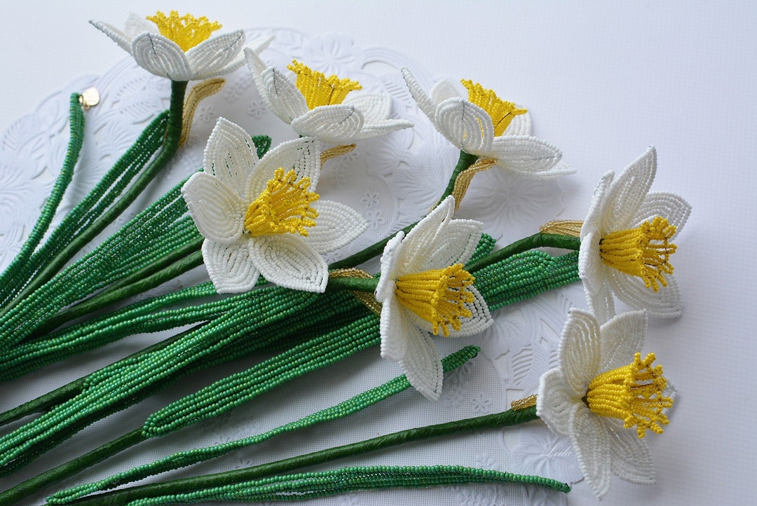 Beaded Daffodils, French Beaded Flowers, Spring Flowers, Easter Flowers