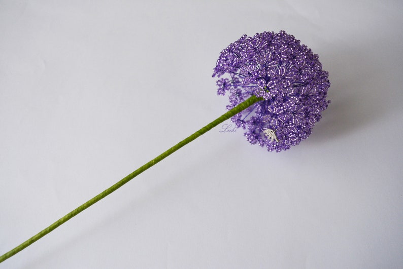 Violet Allium, Beaded Flower, Purple Allium, Flowers in a Vase, Beaded