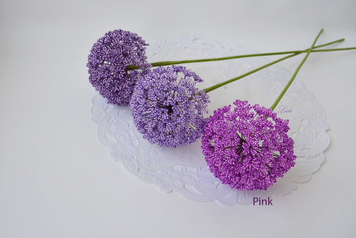Violet Allium, Beaded Flower, Purple Allium, Flowers in a Vase, Beaded
