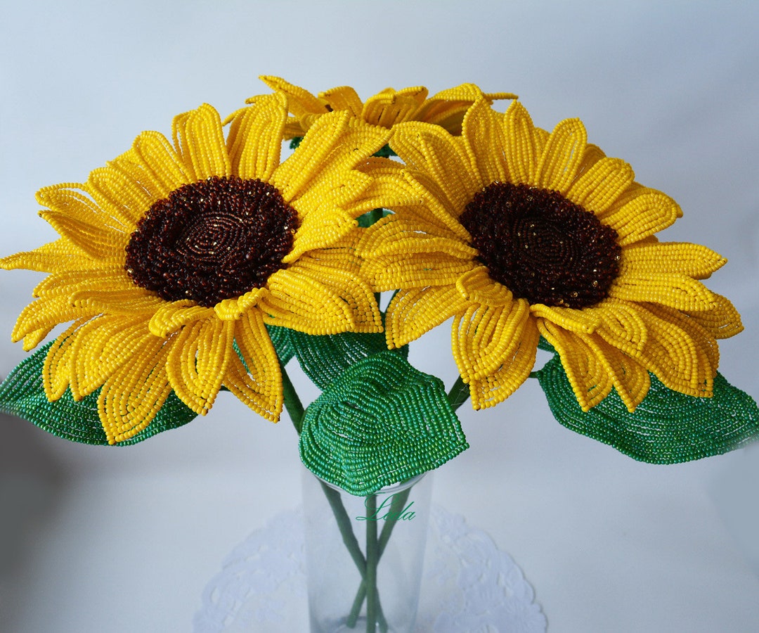 Bouquet of 3 French Beaded Sunflowers Wildflowers Kitchen - Etsy