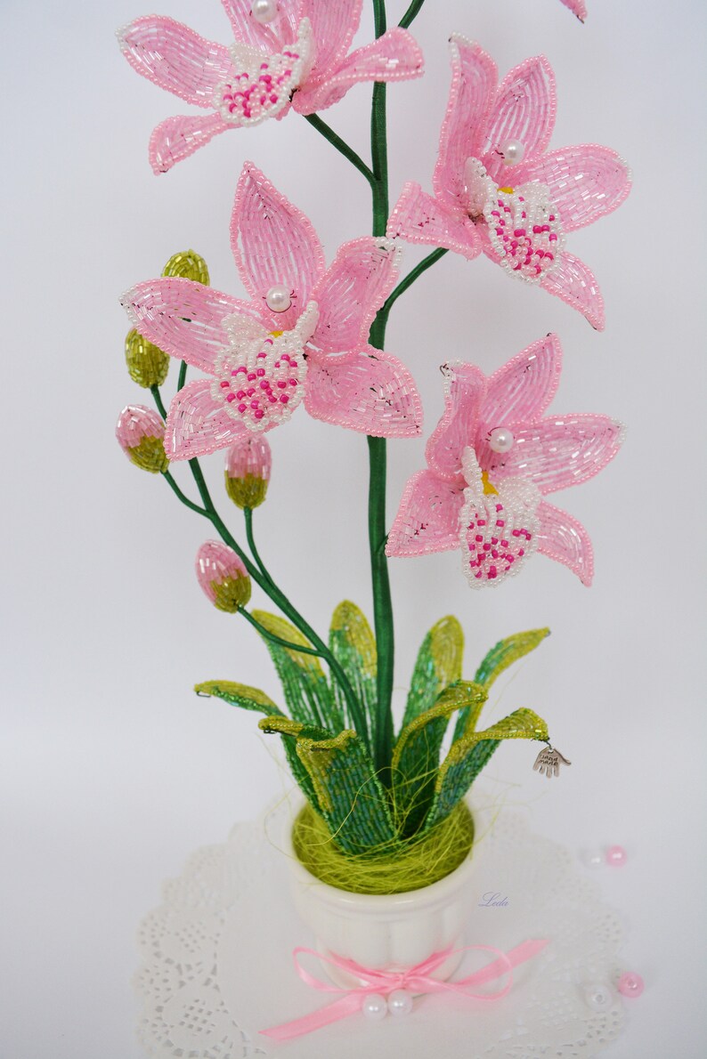 Beaded Orchid in a Pot Orchid of Glass Beads French Beaded Etsy