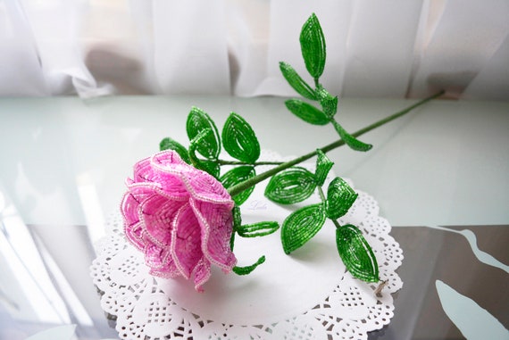 French Beaded Rose Flowers Rose On Stem Pink Rose In A Vase Etsy French Beaded Rose Flowers Rose On Stem Pink Rose In A Vase Etsy