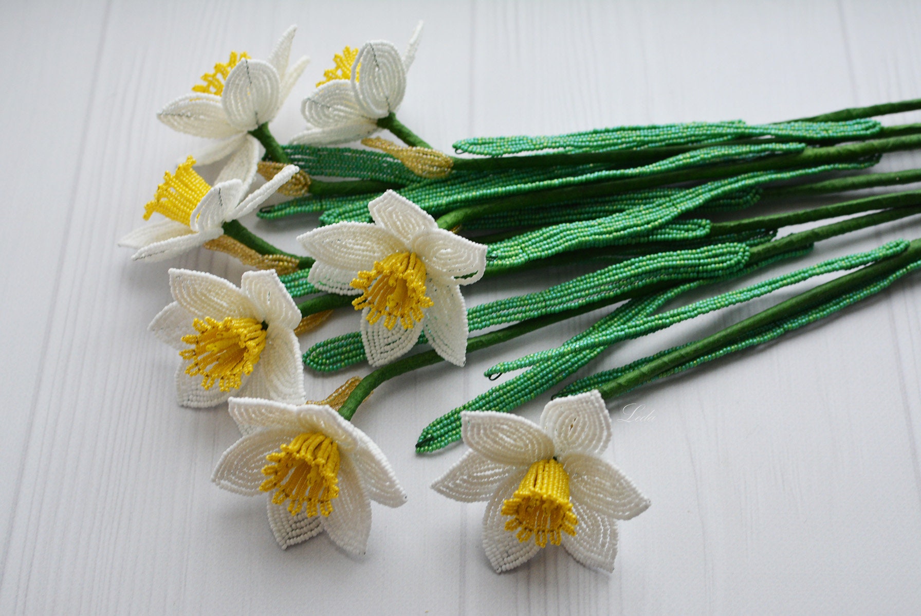 Beaded daffodils spring flowers french beaded flowers Etsy