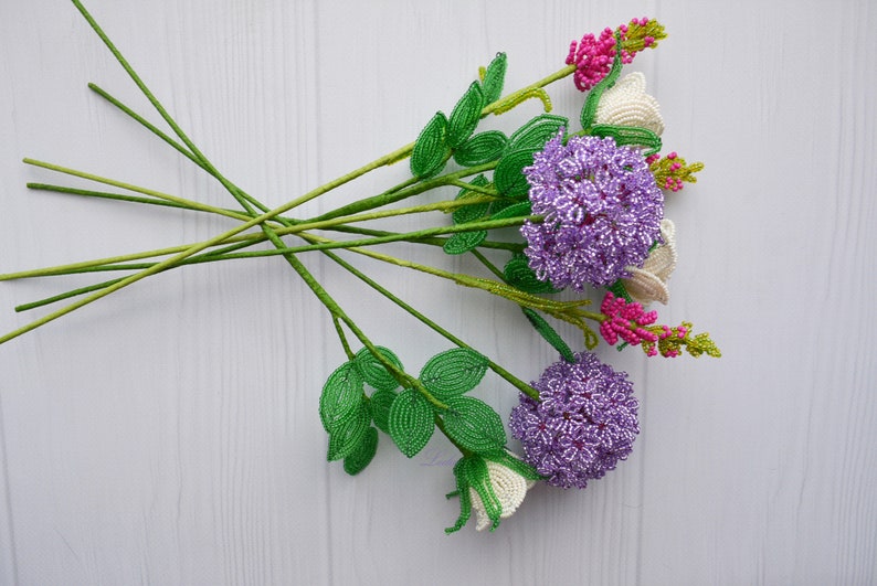 Bouquet Beaded Flowers 8 Beaded Flowers Bouquet Artificial Etsy