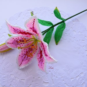 Beaded Stargazer Lily, French Beaded Flower, Pink Stargazer Lily, Lily ...
