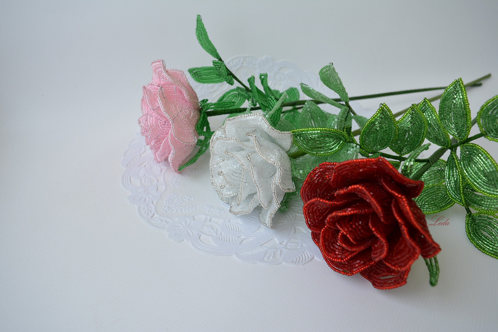 Beaded Rose With Stem French Beaded Flower Beaded Winter - Etsy