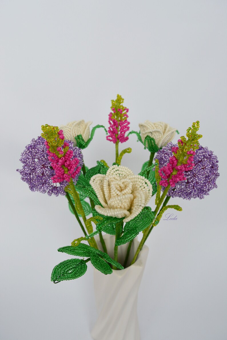 Bouquet Beaded Flowers 8 Beaded Flowers Bouquet Artificial Etsy