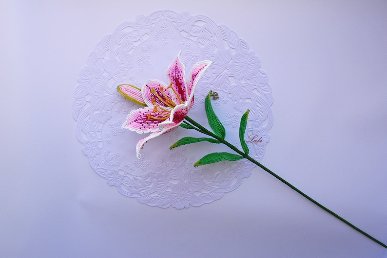 Beaded Stargazer Lily, French Beaded Flower, Pink Stargazer Lily, Lily ...