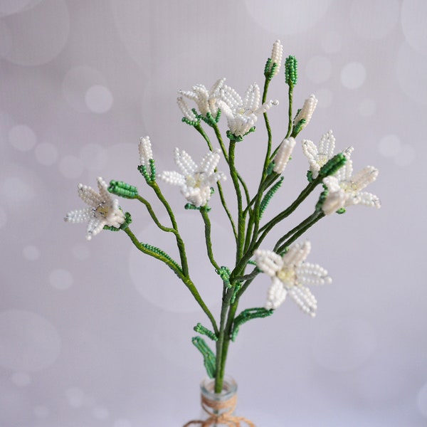 Cloche sauvage perlée, fleurs des champs, fleurs perlées, fleur clochette blanche, branches fleurs d'été clochette perlée, fleurs sauvages